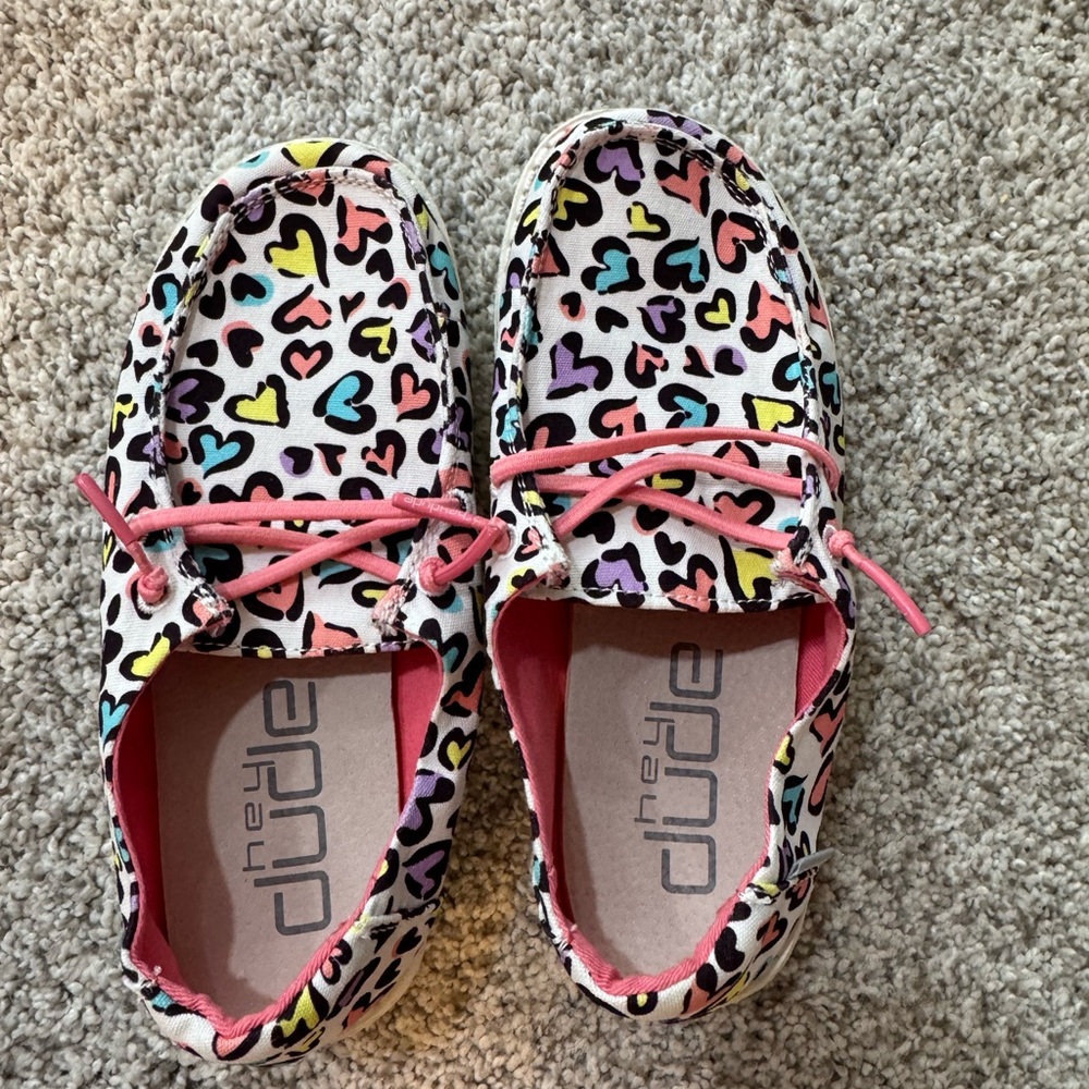 Hey Dude Kids Multi-Color Heart Print Slip-On Shoes in Pink Accent